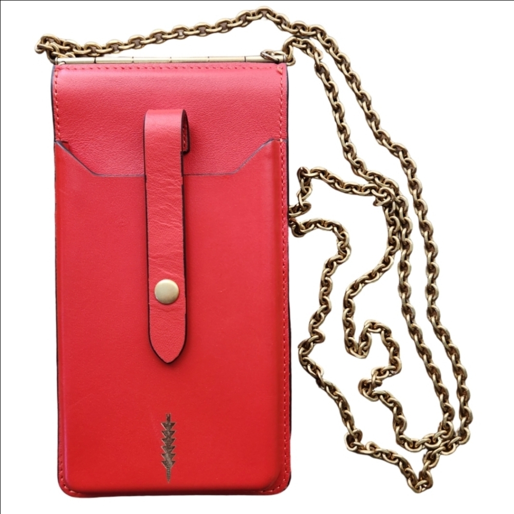 THACKER LEATHER NORA FLAME RED PHONE WALLET CROSSBODY BAG